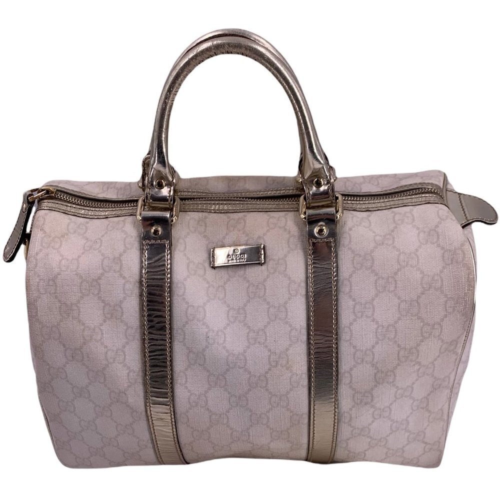 Authentic Vintage GUCCI Joy Boston Ivory & Gold GG Coated Canvas Medium Satchel